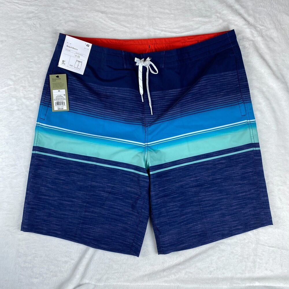 Goodfellow & Co Board Shorts Men 40 Blue Ocean Striped 10" 4 Way Stretch UPF 50+